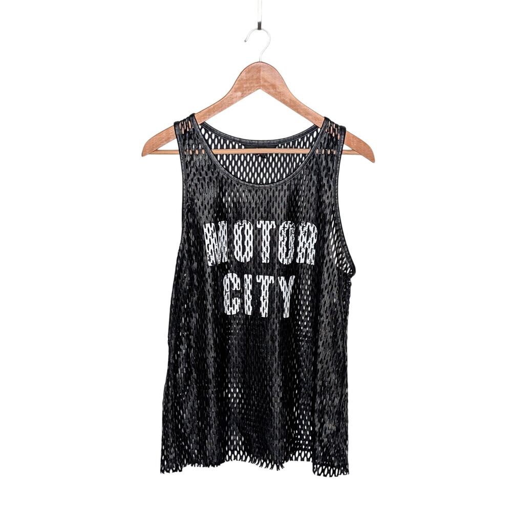 Rock & Republic Motor City Mesh Tank Top Womens XL Faux Leather Y2K Edgy Urban